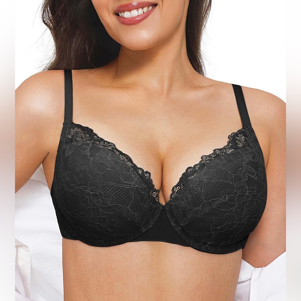 Popilush Lace Minimizer Underwire Bra Full Coverage Push Up Black 40DDD NEW